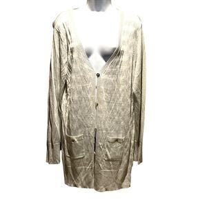 Adolfo Vintage Silver White Metallic Button Cardigan Size L